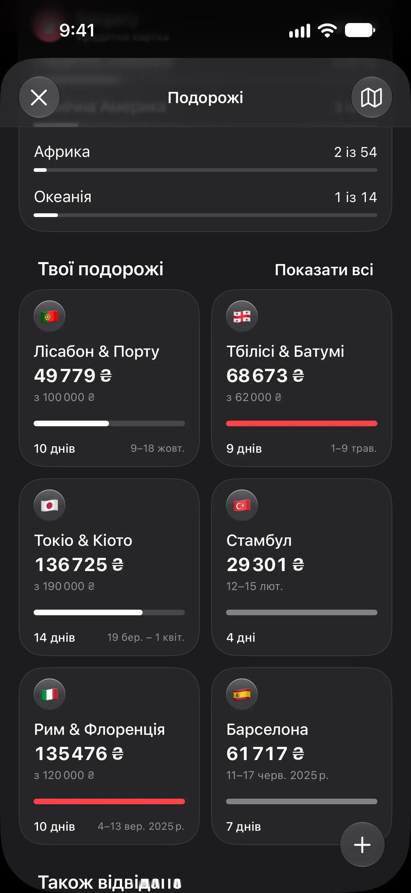 Подорожі в Lode з бюджетом, датами й прапором у кожної — Лісабон і Порту, Тбілісі, Токіо, Стамбул, Рим, Барселона